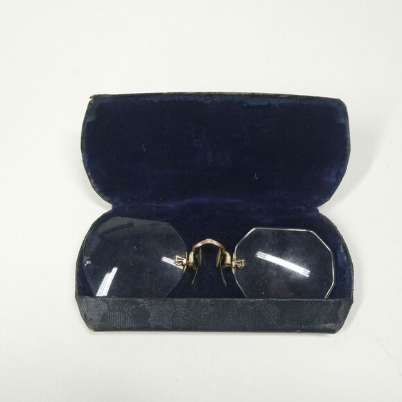 Shuron Eyeglasses Vintage Hexagon Rimless Goldtone Spectacles w/ Case - Picture 2 of 9